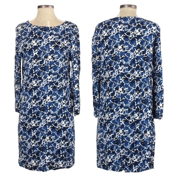 J Crew Mercantile Blue Floral Long Sleeve Classic Shift Dress Size S - Picture 1 of 9